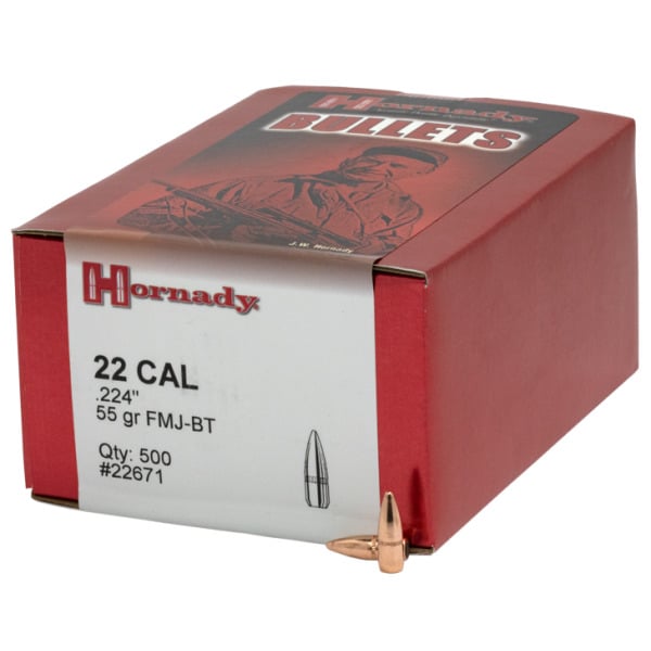 Hornady 22 Caliber (.224 Diameter) Bullets 55 grain Full Metal Jacket with Cannelure Box of 500