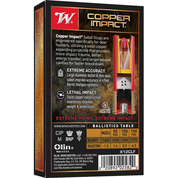 Winchester Copper Impact 12 Gauge Ammunition 2-3/4" 1 oz 1600 fps Sabot Slug Box of 5