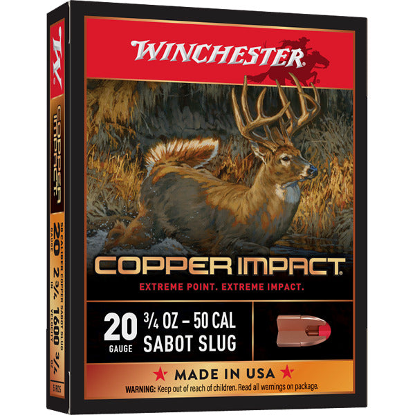 Winchester Copper Impact 20 Gauge Ammunition 2-3/4" 3/4 oz 1600 fps Sabot Slug Box of 5