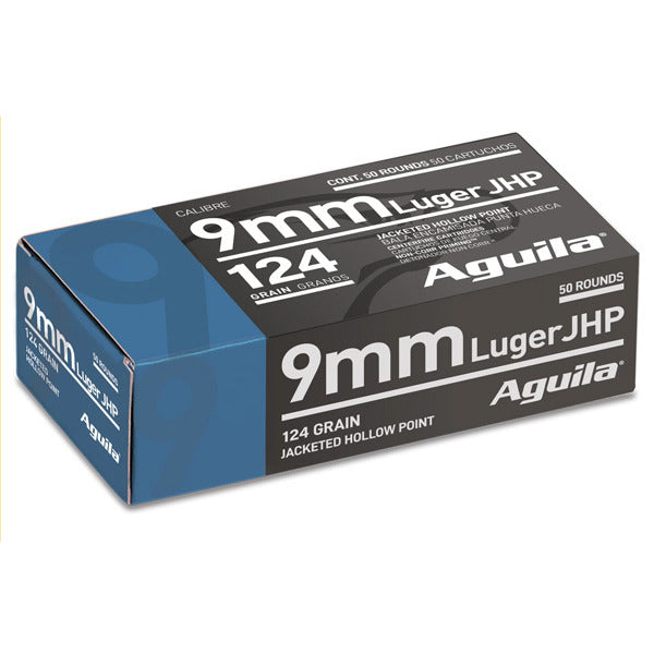 Aguila 9mm Luger Ammunition 124 Grain Jacketed Hollow Point Box of 50
