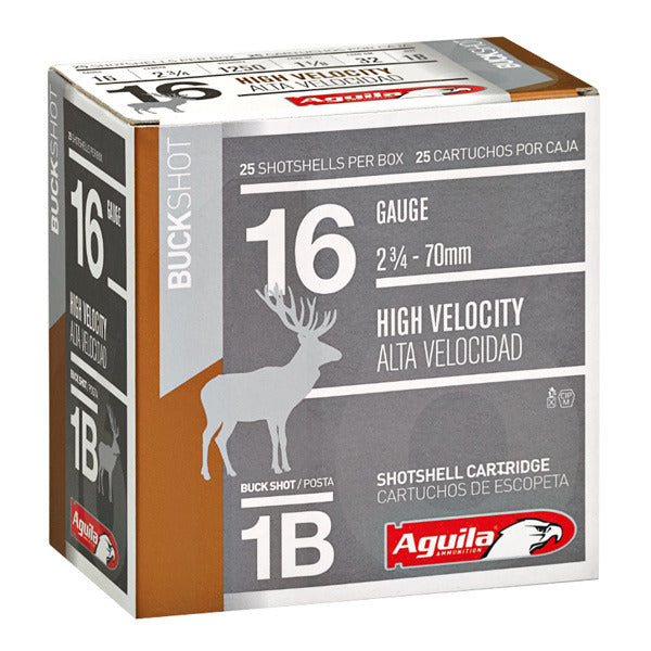 Aguila High Velocity 16 Gauge Ammunition 2-3/4" #1 1-1/8 oz 1250 fps Buckshot Box of 25
