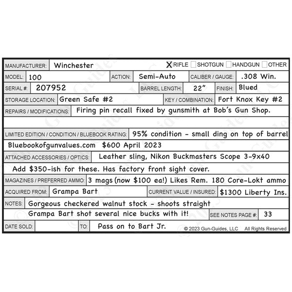 GUN-GUIDES PERSONAL FIREARMS LOG BOOK