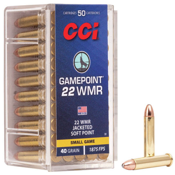 CCI Gamepoint 22 WMR (Winchester Magnum Rimfire) Ammunition 40 Grain Jacketed Soft Point Box of 50