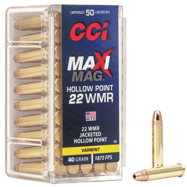 CCI Maxi Mag 22 WMR (Winchester Magnum Rimfire) Ammunition 40 Grain Jacketed Hollow Point Box of 50