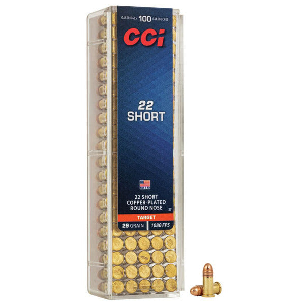 CCI 22 Short Ammunition 29 Grain Plated Round Nose Box of 100
