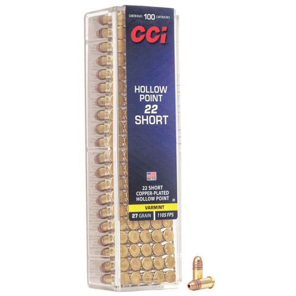 CCI 22 Short Ammunition 27 Grain Plated Hollow Point Box of 100