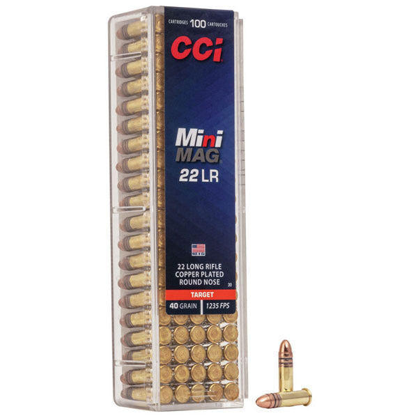 CCI Mini Mag 22 Long Rifle Ammunition 40 Grain Plated Round Nose Box of 100