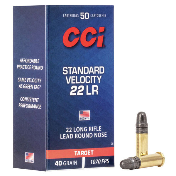 CCI Standard Velocity 22 Long Rifle Ammunition 40 Grain Lead Round Nose Box of 50