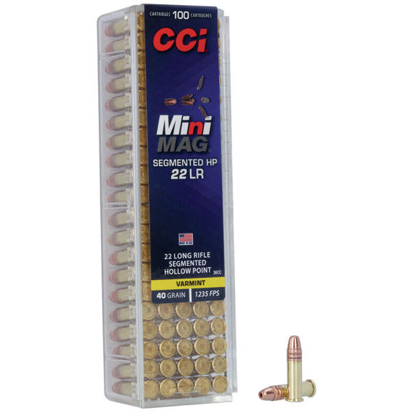 CCI Mini Mag 22 Long Rifle Ammunition 40 Grain Fragmenting Hollow Point Box of 100