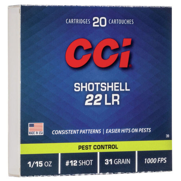CCI Shotshell 22 Long Rifle Ammunition 1/15oz #12 Shot Box of 20