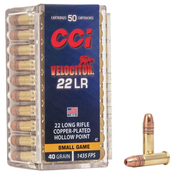 CCI Velocitor 22 Long Rifle Ammunition 40 Grain Plated Hollow Point Box of 50