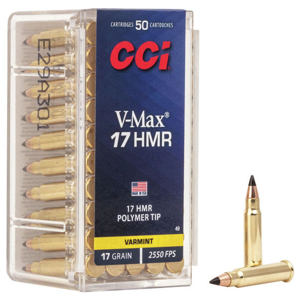 CCI V-Max 17 Hornady Magnum Rimfire (HMR) Ammunition 17 Grain Hornady V-Max Polymer Tip Box of 50