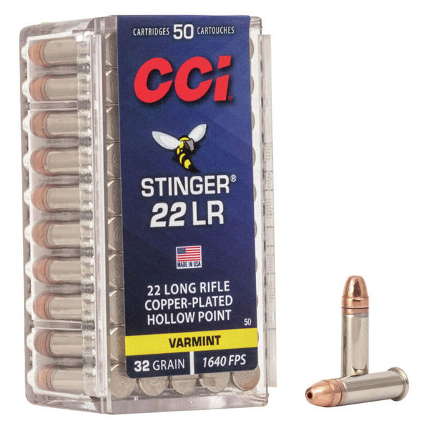 CCI Stinger 22 Long Rifle Ammunition 32 Grain Plated Hollow Point Box of 50