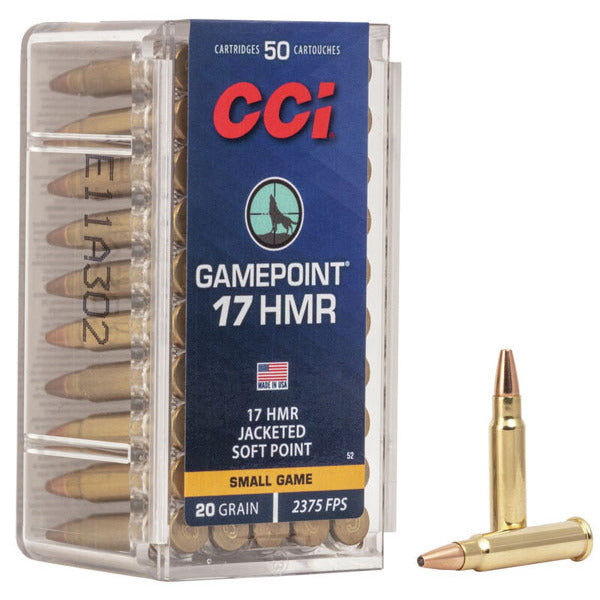 CCI Gamepoint 17 Hornady Magnum Rimfire (HMR) Ammunition 20 Grain Jacketed Soft Point Box of 50