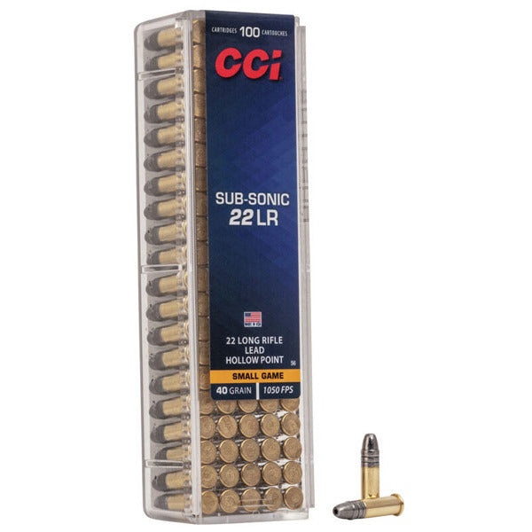 CCI Sub-Sonic 22 Long Rifle Ammunition 40 Grain Lead Hollow Point Box of 100