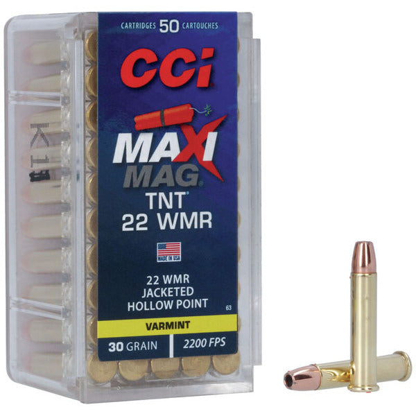 CCI Maxi Mag TNT 22 WMR (Winchester Magnum Rimfire) Ammunition 30 Grain Jacketed Hollow Point Box of 50