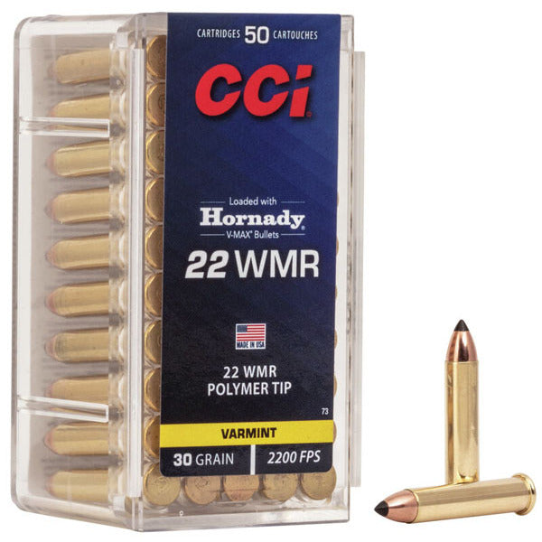 CCI V-Max 22 WMR (Winchester Magnum Rimfire) Ammunition 30 Grain Hornady V-Max Polymer Tip Box of 50