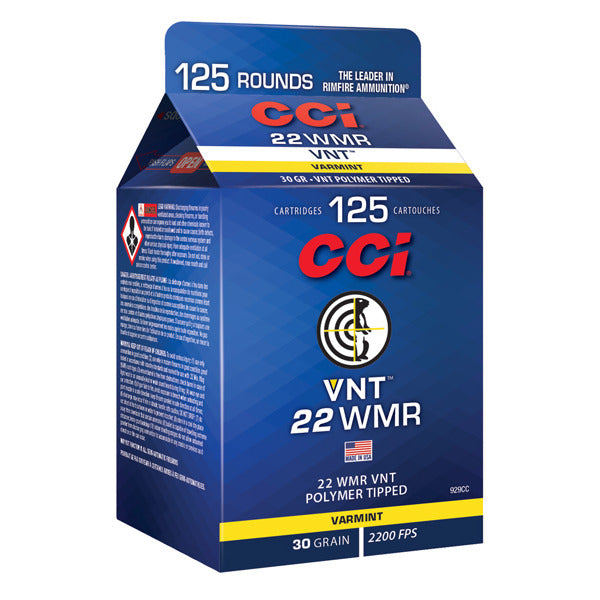 CCI VNT 22 WMR (Winchester Magnum Rimfire) Ammunition 30 Grain Polymer Tip Box of 125
