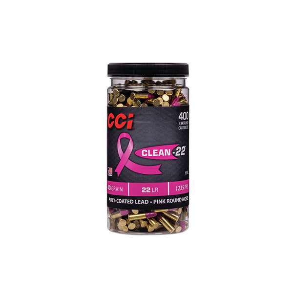 CCI Clean-22 Pink 22 Long Rifle Ammunition 40 Grain Lead Round Nose Box of 400