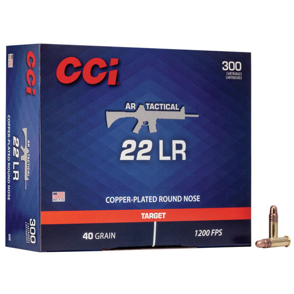 CCI AR Tactical 22 Long Rifle Ammunition 40 Grain Plated Round Nose Box of 300