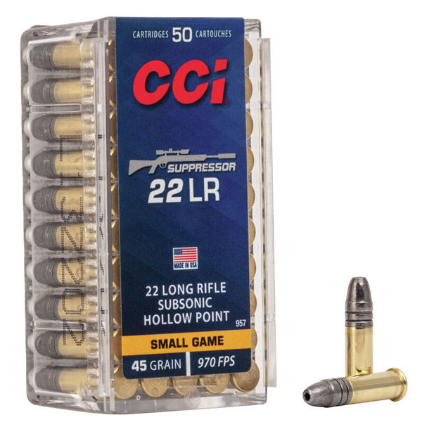 CCI Suppressor 22 Long Rifle Ammunition 45 Grain Lead Hollow Point Box of 50
