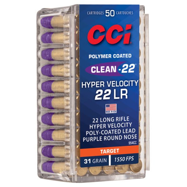 CCI Clean-22 Hyper Velocity 22 Long Rifle Ammunition 31 Grain Lead Round Nose Box of 50