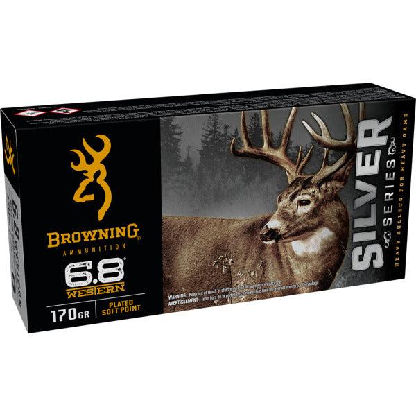 Browning Silver Series 6.8 Western Ammunition 170 Grain Plated Pointed Soft Point Box of 20
