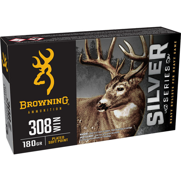 Browning Silver Series 308 Winchester Ammunition 180 Grain Plated Pointed Soft Point Box of 20