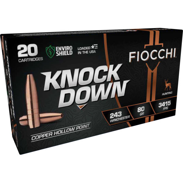 Fiocchi 243 Winchester Ammunition 80 Grain Copper Hollow Point Box of 20