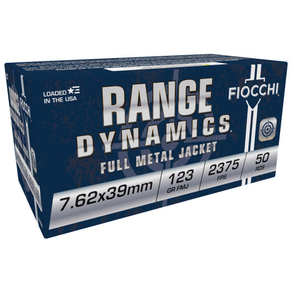 Fiocchi Range Dynamics 7.62x39mm Ammunition 123 Grain Full Metal Jacket Box of 50