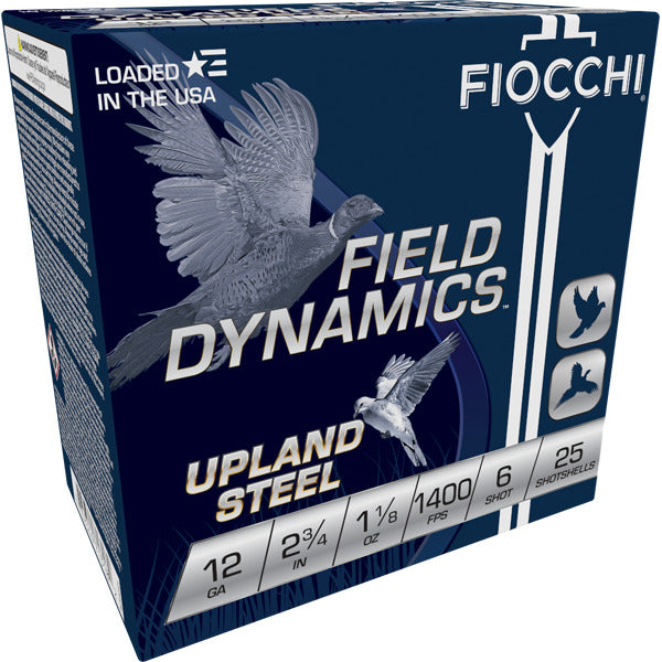 Fiocchi Field Dynamics Upland 12 Gauge Ammunition 2-3/4" #6 1-1/8 oz 1400 fps Steel Steel Shot Box of 25