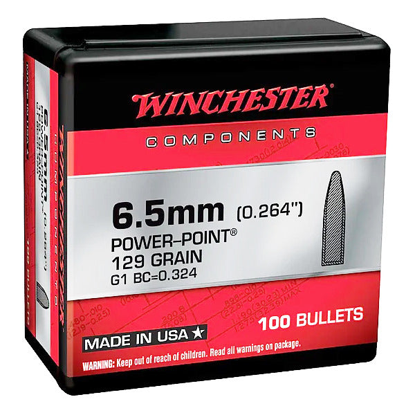 Winchester Power Point 264 Caliber, 6.5mm (.264 Diameter) Bullets 129 grain Soft Point Box of 10