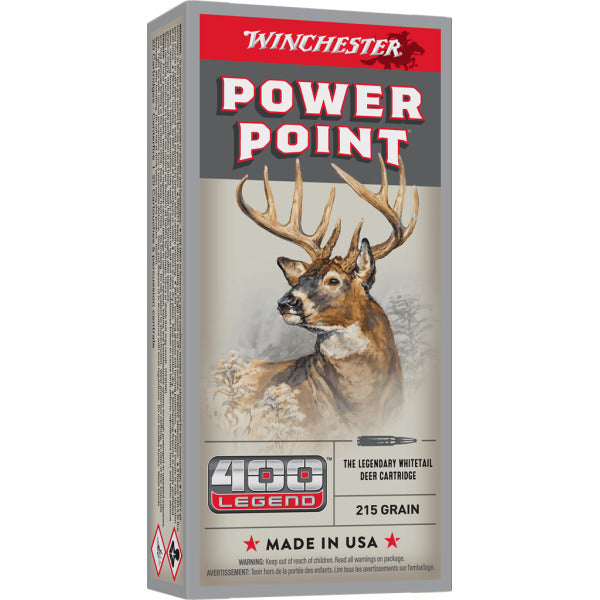 Winchester 400 Legend Ammunition 215 Grain Power Point Jacketed Soft Point Box of 20