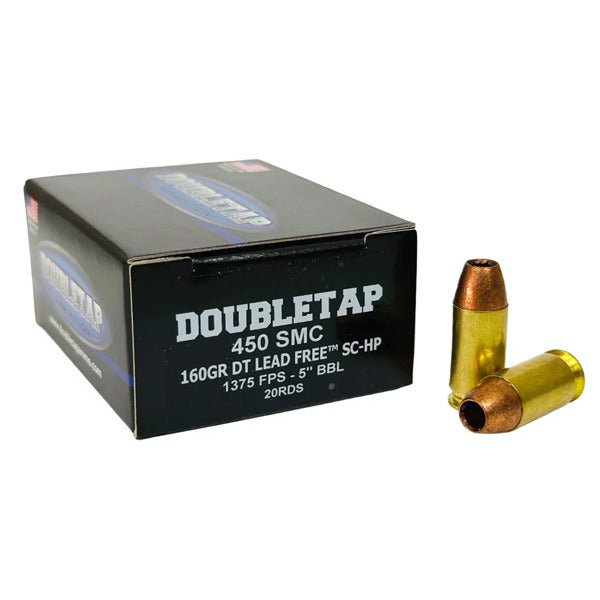 DoubleTap 450 SMC Ammunition 160 Grain Solid Hollow Point Box of 20