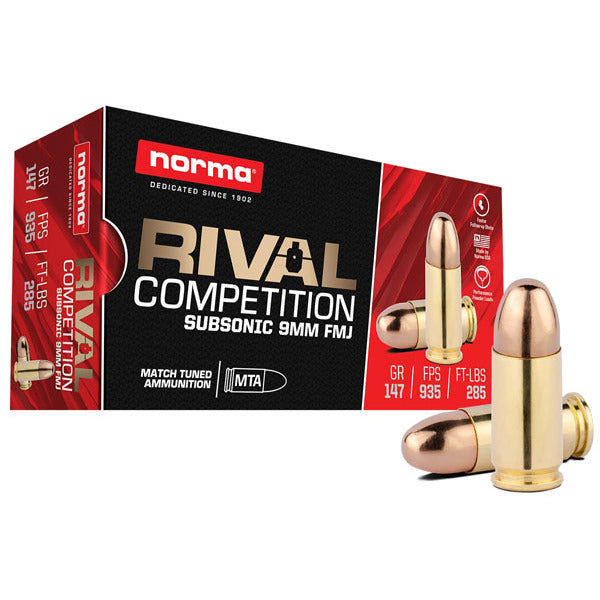 NORMA AMMO 9mm LUG 147gr FMJ SUBSONIC 50/bx 20/cs