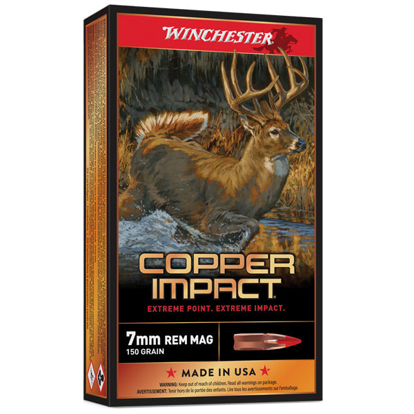 Winchester Power Point 7mm Remington Magnum Ammunition 150 Grain Copper Impact Copper Impact Polymer Tip Box of 20