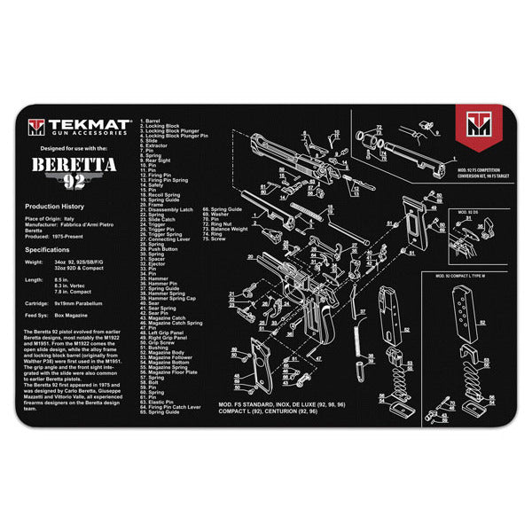 TEKMAT BERETTA 92 17"x 11" HANDGUN MAT