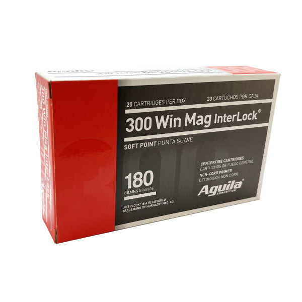 Aguila 300 Winchester Magnum Ammunition 180 Grain Hornady InterLock Spitzer Box of 20