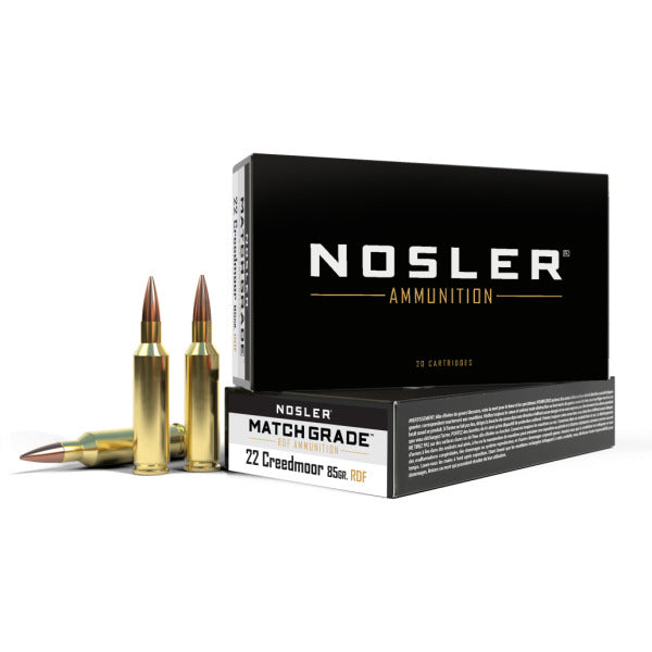 Nosler Match Grade 22 Creedmoor Ammunition 85 Grain RDF Boat Tail Hollow Point Box of 20