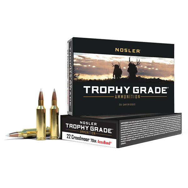Nosler Trophy Grade 22 Creedmoor Ammunition 70 Grain AccuBond Polymer Tip Box of 20