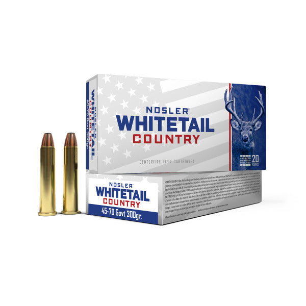 Nosler Whitetail Country 45-70 Gov't Ammunition 300 Grain Straight-Wall Soft Point Box of 20