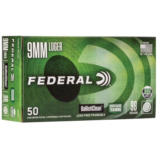 Federal Premium BallistiClean RHT 9mm Luger Ammunition 98 Grain Flat Nose Box of 50