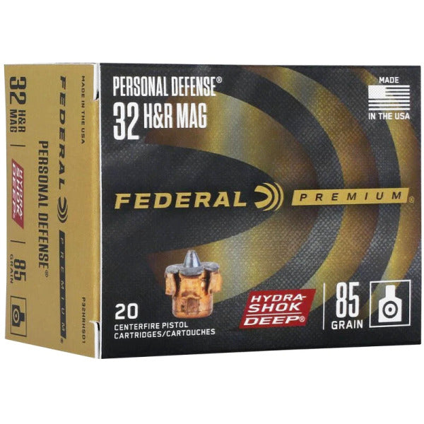 Federal Premium Personal Defense 32 H&R Magnum Ammunition 85 Grain Hydra-Shok Jacketed Hollow Point Box of 20