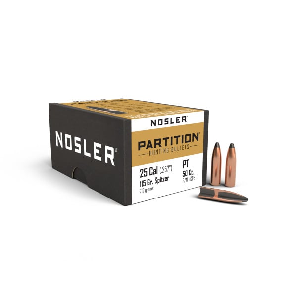 Nosler Partition 25 Caliber (.257 Diameter) Bullets 115 grain Spitzer Box of 50