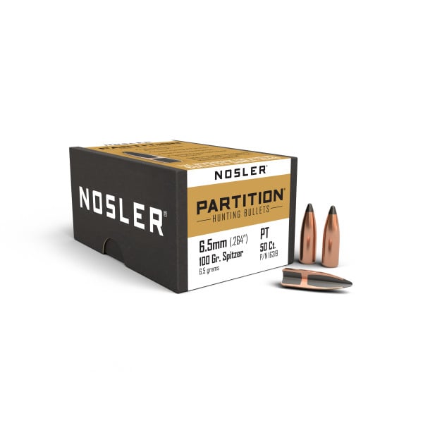 Nosler Partition 264 Caliber, 6.5mm (.264 Diameter) Bullets 100 grain Spitzer Box of 50