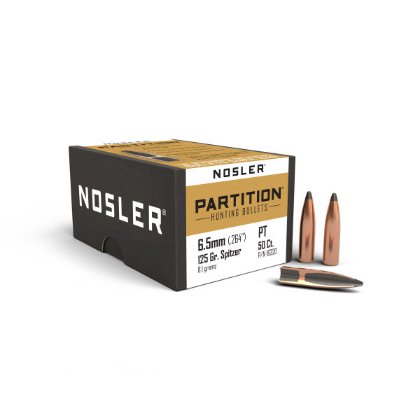 Nosler Partition 264 Caliber, 6.5mm (.264 Diameter) Bullets 125 grain Spitzer Box of 50