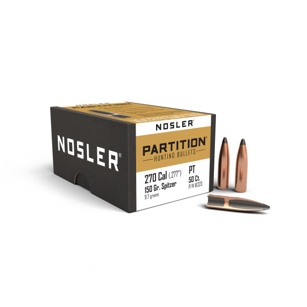 Nosler Partition 277 Caliber, 6.8mm (.277 Diameter) Bullets 150 grain Spitzer Box of 50