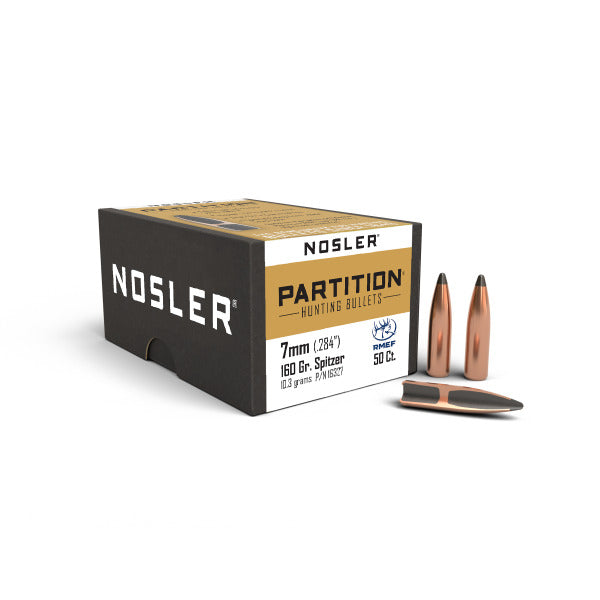 Nosler Partition 28 Caliber, 7mm (.284 Diameter) Bullets 160 grain Spitzer Box of 50