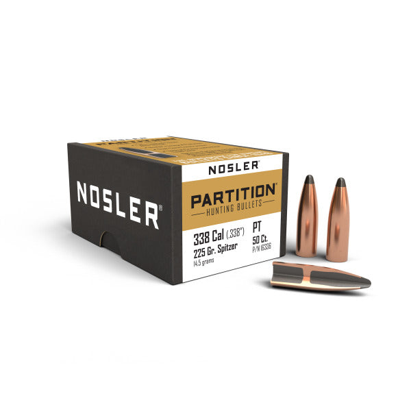 Nosler Partition 338 Caliber (.338 Diameter) Bullets 225 grain Spitzer Box of 50
