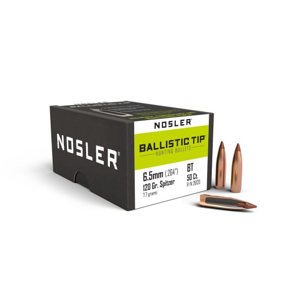 Nosler Ballistic Tip 264 Caliber, 6.5mm (.264 Diameter) Bullets 120 grain Polymer Tip Box of 50